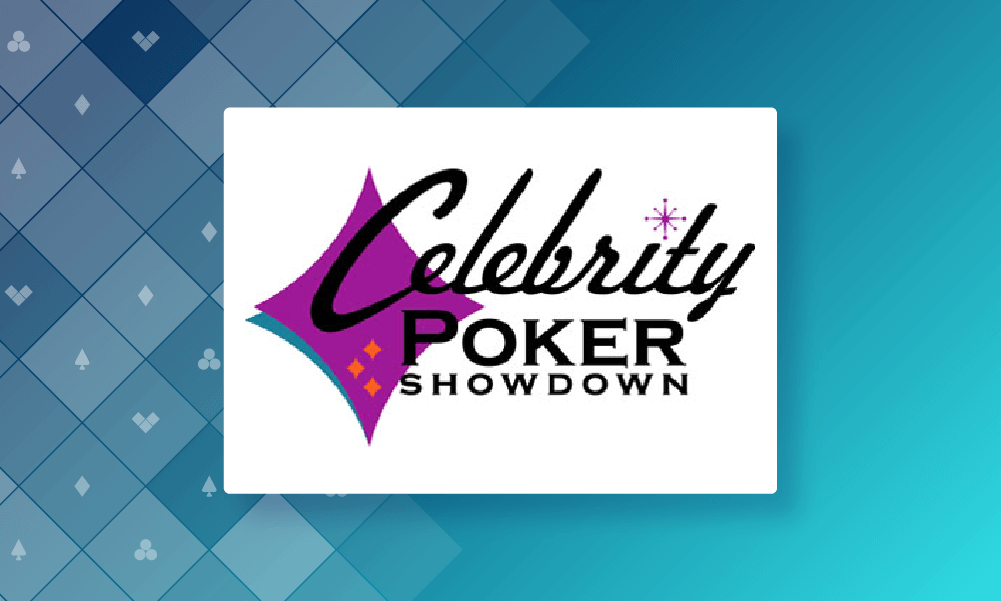 Celebrity Poker Showdown logo on blue grid Poker Power background