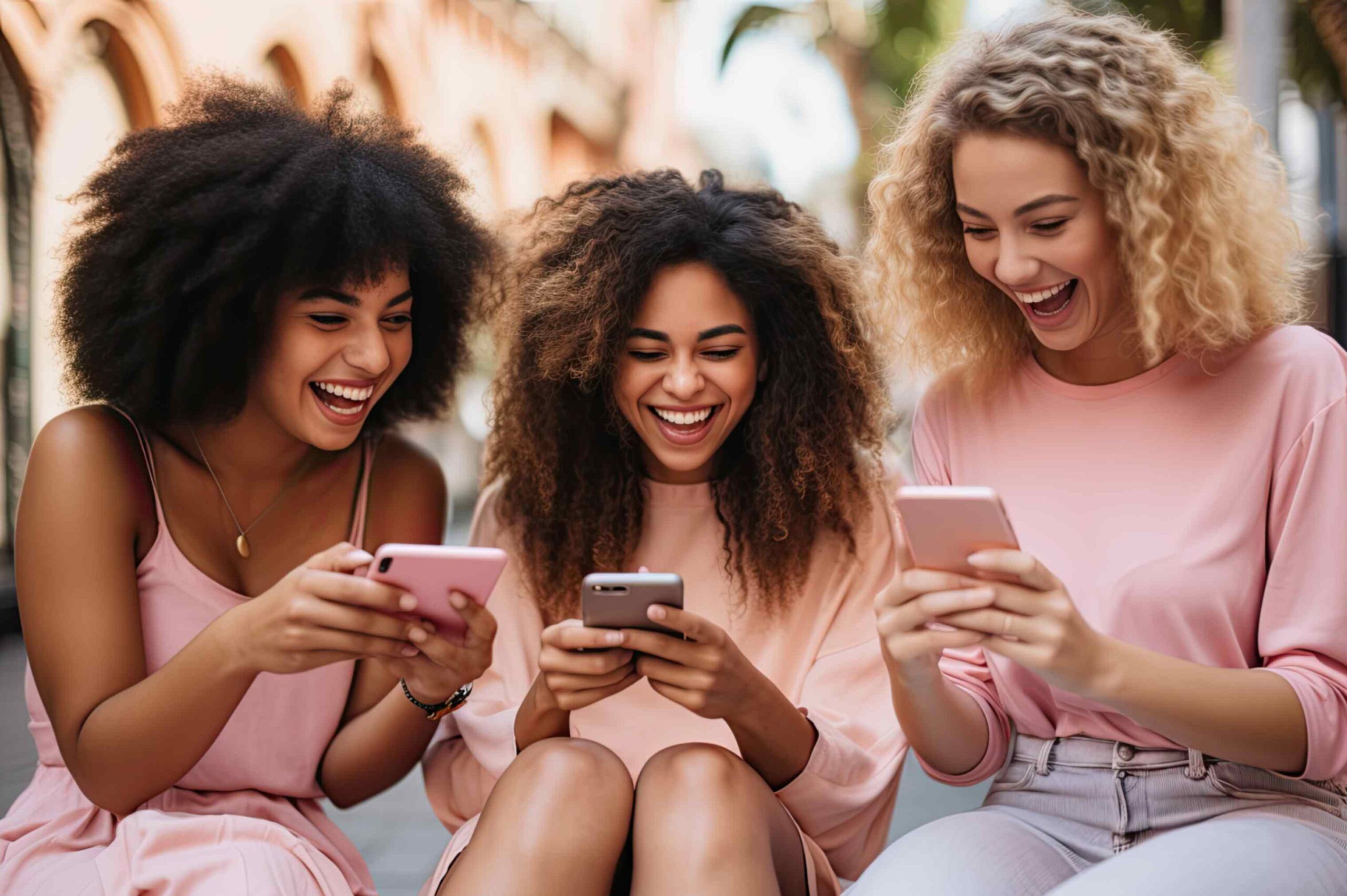 Women playing on their phone